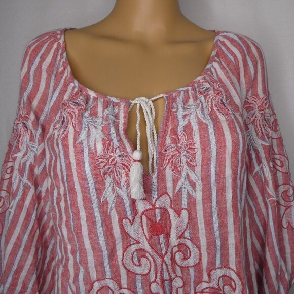 Akemi + Kin Anthropologie Audria Peasant Blouse Striped Small Embroidered Boho - Picture 3 of 11